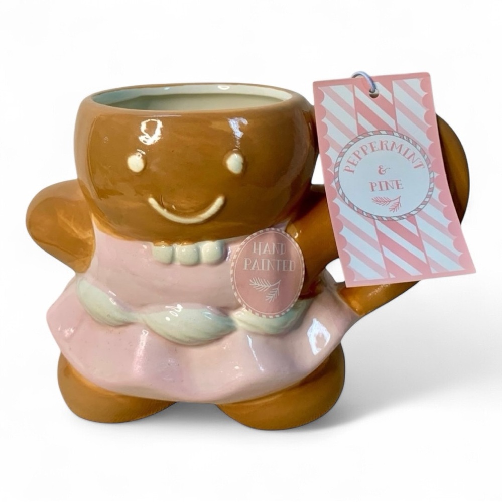 Peppermint & Pine Gingerbread Girl Pink Dress Christmas Ceramic 3D Mug